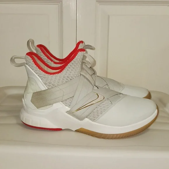 Nike LeBron "Soldier" 12 EP "Light Bone" - 8.5 - red/off-white/gold - Picture 6 of 15
